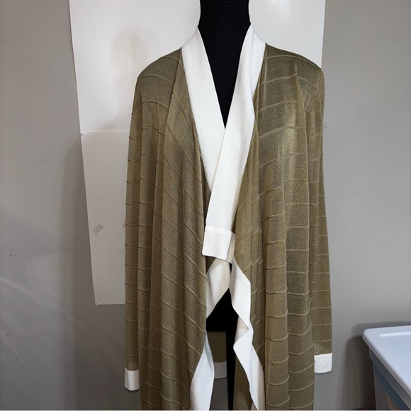 Misook Women’s XL Elegant Tan and White Women's Sweater Waterfall Semi Sheer - Picture 7 of 10